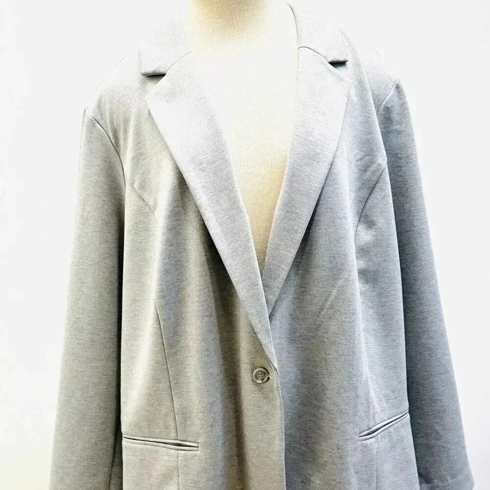 NWT NINE WEST Women Long Sleeve One Button Collared Gray Career Jacket Size 3X
